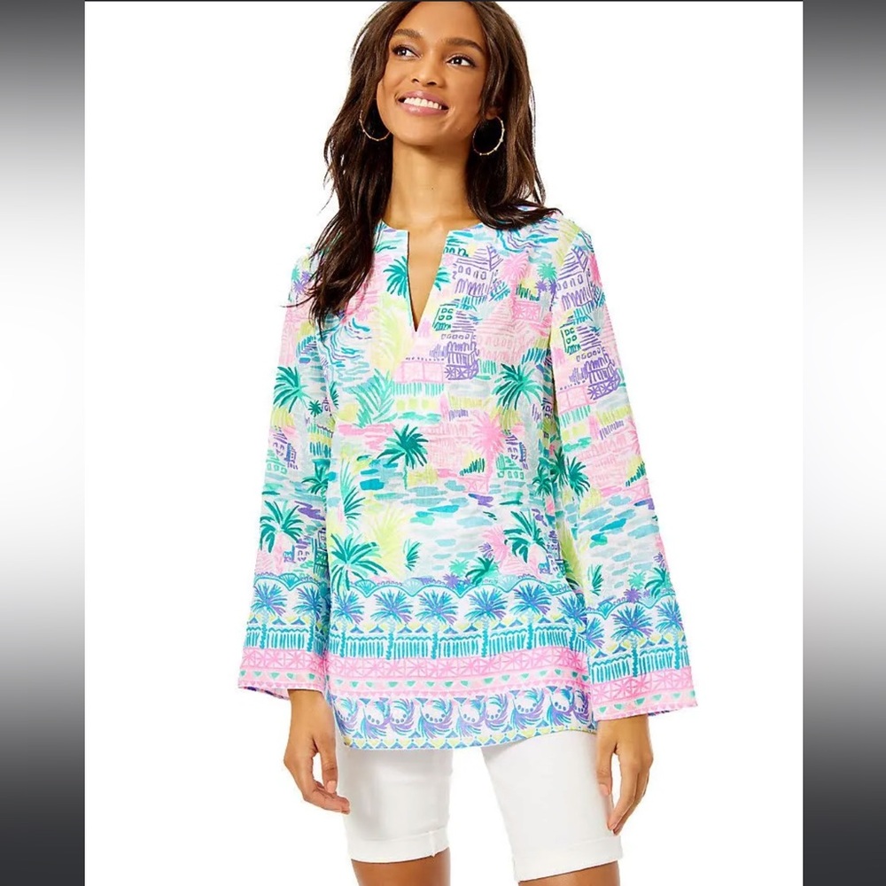 Lilly Pulitzer | Colourful Linen Ocean Cove Tunic Top “Private Island” - Medium